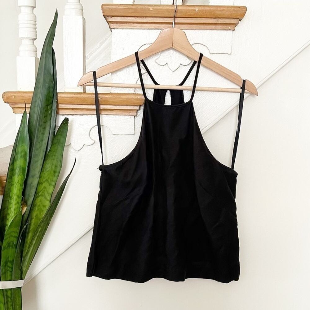 Milly Black Sleeveless High Neckline Linen Blend Tank Top Size 8